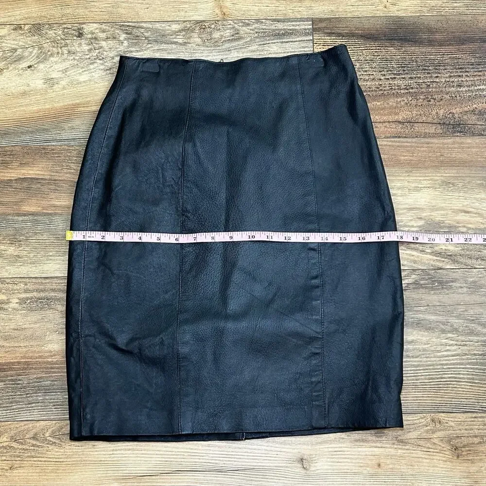 Vintage Black Leather Pencil Skirt 1980s 80s Rock Chic Office Siren Dark